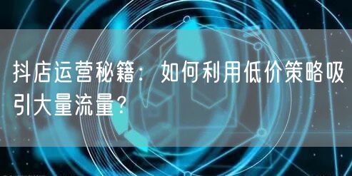 抖店运营秘籍：如何利用低价策略吸引大量流量？